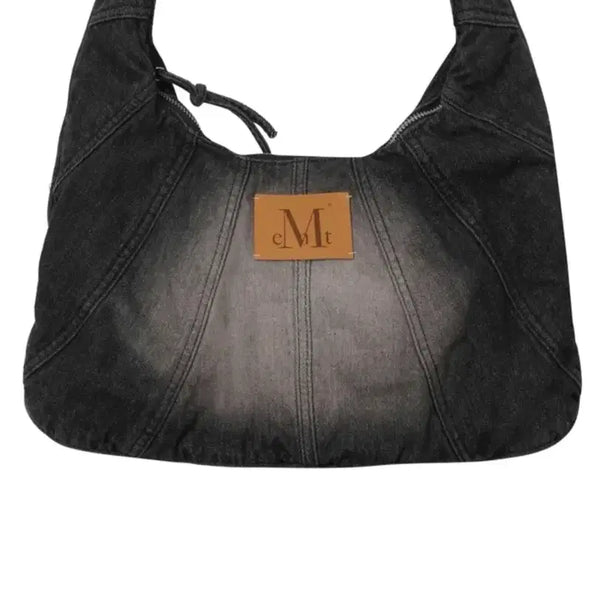[BUNJANG] Muzent Wave Denim Shoulder Bag Black Blue / 무센트 웨이브 데님 숄더백 흑청