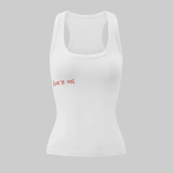 [BUNJANG] Rase Le Sol Red Letter Print Tank Top / Rase le sol 레드 레터 프린트 탱크 탑 슬리브리스