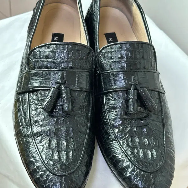 [BUNJANG] HOSEVAN Black Crocodile Pattern Tassel Loafers Size 265 / HOSEVAN 블랙 악어 패턴 테슬 로퍼 265