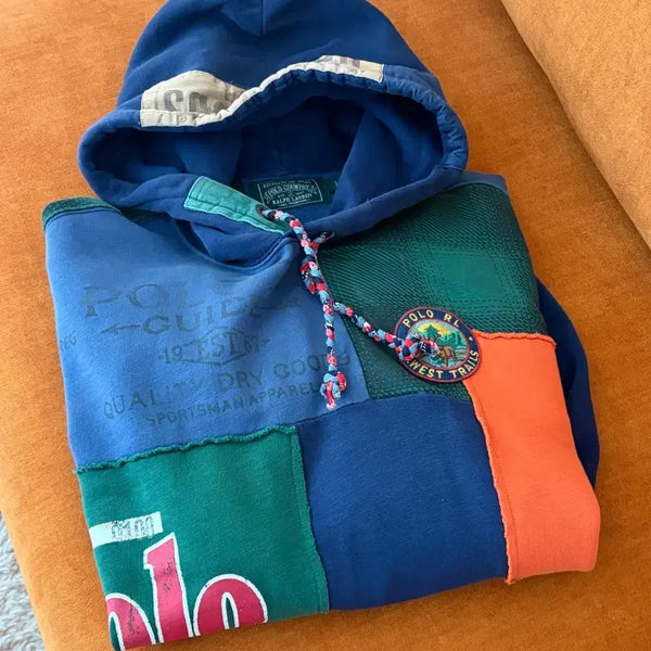 [BUNJANG] Polo Ralph Lauren Patchwork Hoodie Blue / 폴로 랄프로렌 패치워크 후드티 블루