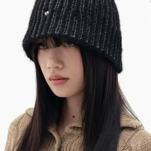 [BUNJANG] High School Disco Wool Knit Bucket Hat - Black / 하이스쿨디스코 울 뱃지 니트 버킷햇_블랙