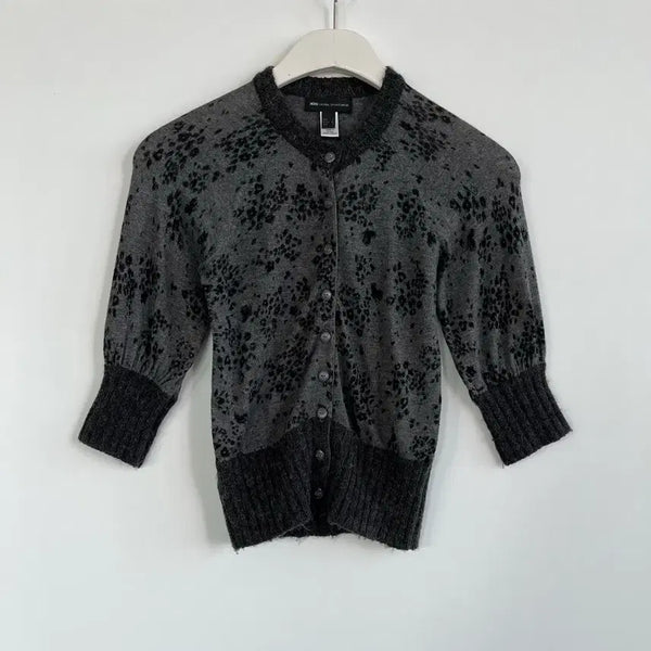 [BUNJANG] MNG Grey Leopard Pattern Cropped Knit Cardigan S / MNG 그레이 레오파드 패턴 크롭 니트 가디건 S