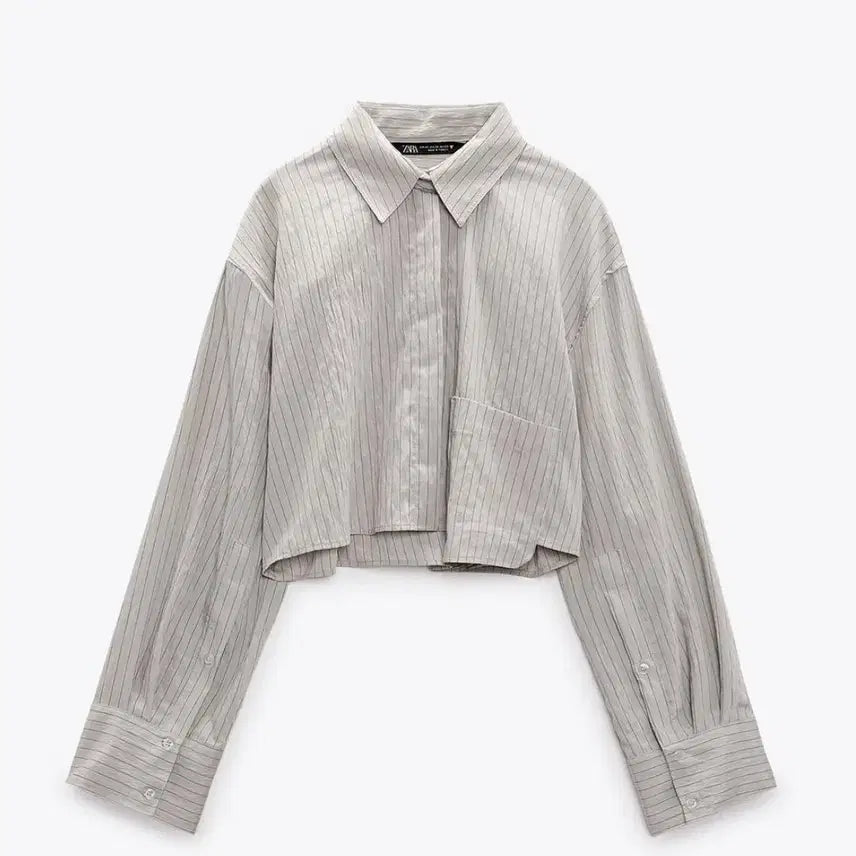 [BUNJANG] Zara Striped Cropped Shirt XS / 자라 스트라이프 크롭 셔츠 XS