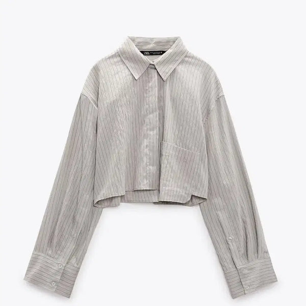 [BUNJANG] Zara Striped Cropped Shirt XS / 자라 스트라이프 크롭 셔츠 XS