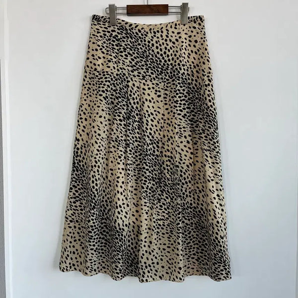 [BUNJANG] RIXO 100% Silk Beige Leopard Print Long Skirt / RIXO 실크100% 베이지 레오파드 롱 스커트