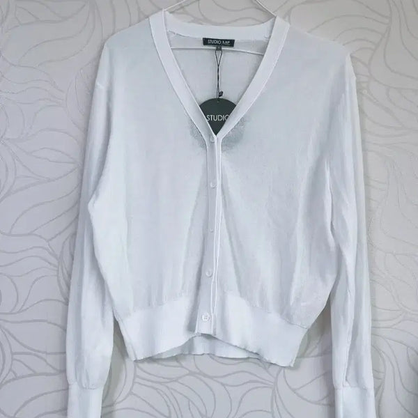 [BUNJANG] Mixxo White Knit Cardigan / [택있는 새상품] 여름 니트 긴팔 가디건 살안타 템 미쏘 반팔 정장 자켓 (화이트)