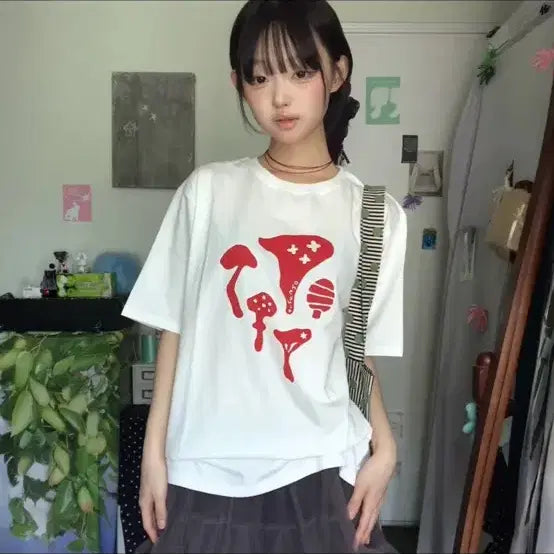 [BUNJANG] OHEHIO Mushroom Oversized Short Sleeve T-Shirt / 오헤시오 머쉬룸 버섯 오버 반팔티