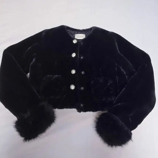 [BUNJANG] Michellemacaron Faux Fur Jacket Black / 미셸마카롱 아우터 퍼 자켓 블랙