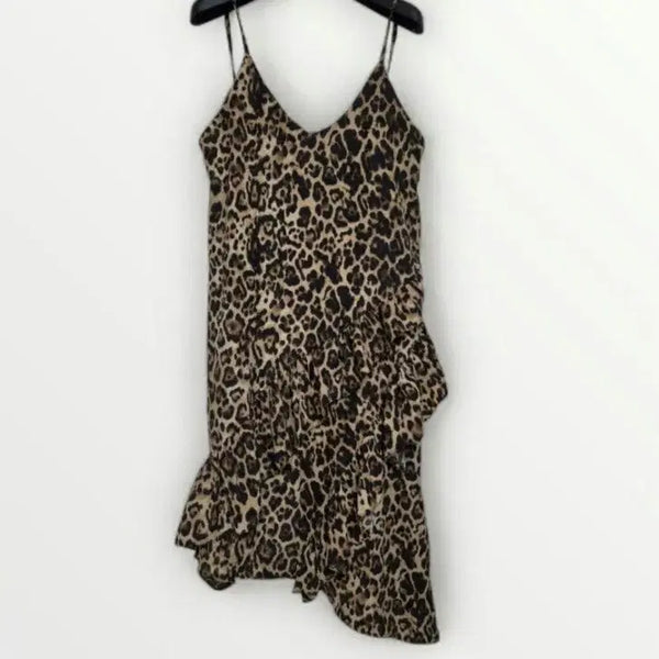 [BUNJANG] Leopard Print Sleeveless Frill Dress / 55~66 여성 원피스 레오파드 민소매 나시 원피스 호피 프릴 원피스
