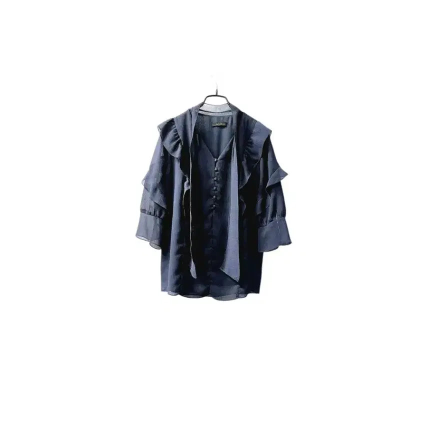 [BUNJANG] The iZZAT Ribbed Tie Frill Blouse / 더아이잗 리본타이 프릴 블라우스