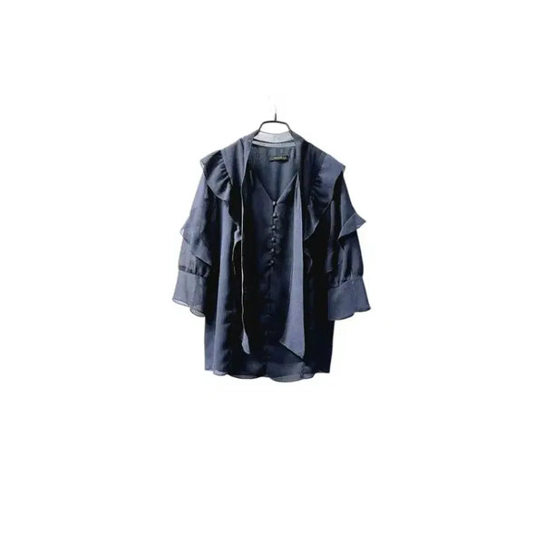 [BUNJANG] The iZZAT Ribbed Tie Frill Blouse / 더아이잗 리본타이 프릴 블라우스