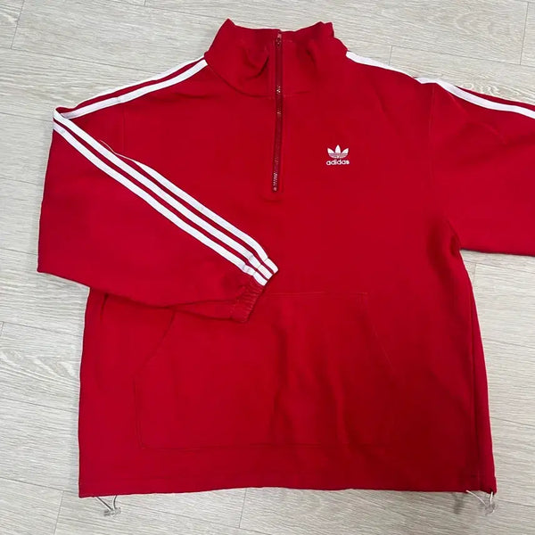 [BUNJANG] Adidas Red Half-Zip Sweatshirt / [100] 아디다스 빨간색 하프집업 맨투맨