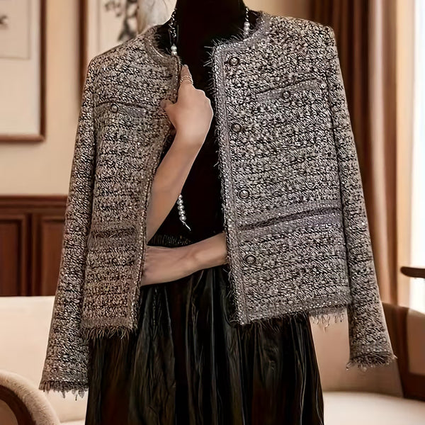 [BUNJANG] Women's Classic Mix Tweed Roundneck Pocket Jacket / 여성 클래식 믹스 트위드 라운드넥 포켓 자켓
