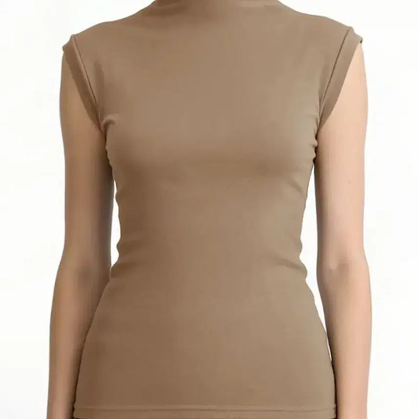 [BUNJANG] Beige Sleeveless Turtleneck Top / 세일!베이지 민소매 터틀넥