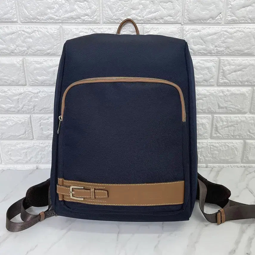 [BUNJANG] Samsonite Pino Leather Trim Backpack Navy / [정품] 쌤소나이트 PINO 피노 네이비 백팩 가죽 배색
