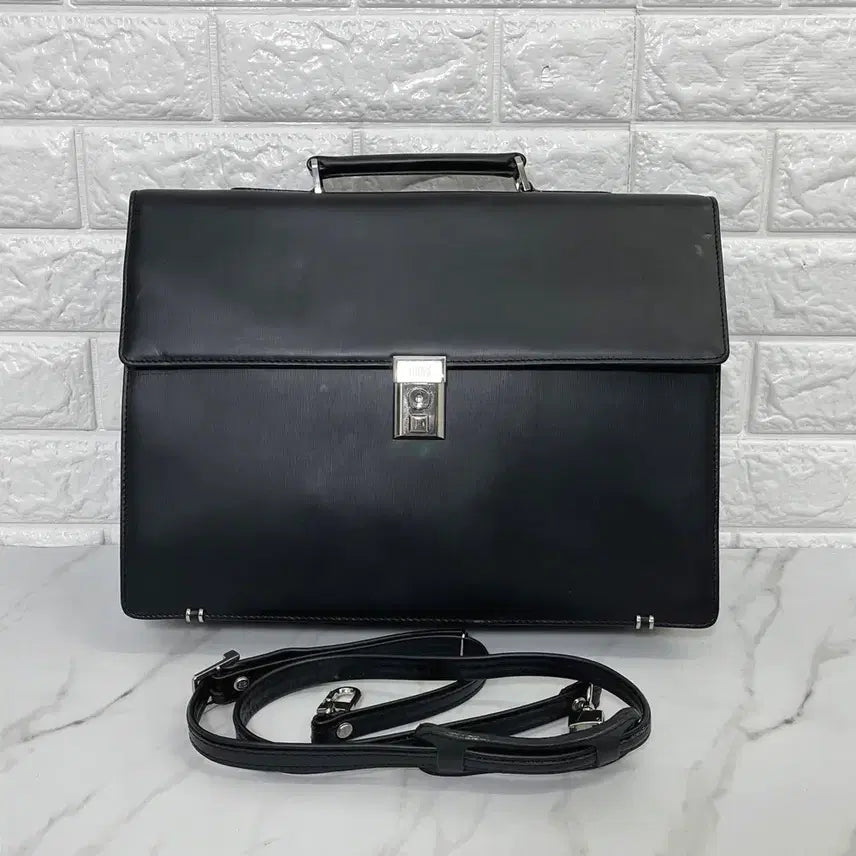 [BUNJANG] Daks Black Leather Briefcase Shoulder Bag / [정품] 닥스 블랙 가죽 서류가방 브리프케이스 숄더백