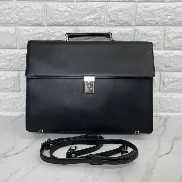 [BUNJANG] Daks Black Leather Briefcase Shoulder Bag / [정품] 닥스 블랙 가죽 서류가방 브리프케이스 숄더백