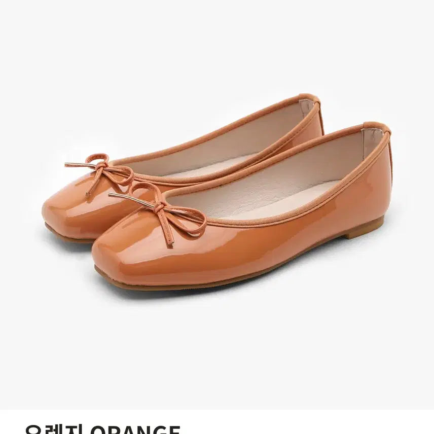 [BUNJANG] SAPPUN Enamel Ribbon Flat Shoes Orange / 사뿐 에나멜 리본 플랫슈즈 오렌지