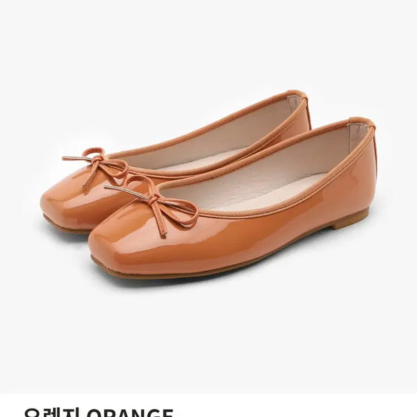 [BUNJANG] SAPPUN Enamel Ribbon Flat Shoes Orange / 사뿐 에나멜 리본 플랫슈즈 오렌지