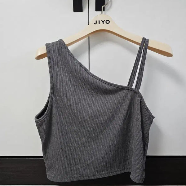[BUNJANG] Grey Asymmetrical Ribbed Knit Camisole / 그레이 언발란스 골지 니트 나시