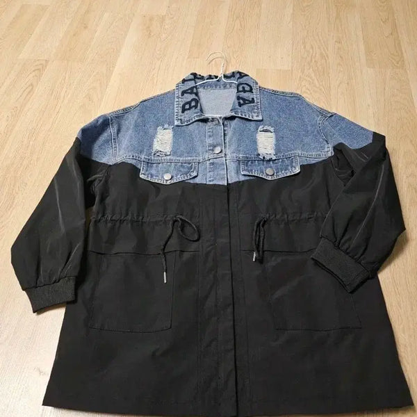 [BUNJANG] Colorblock Long Denim Jacket / 청자켓 배색 롱자켓