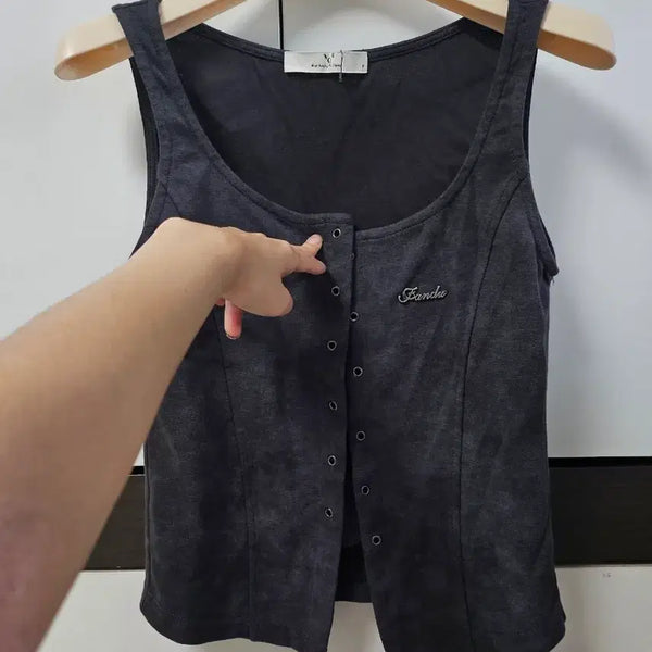 [BUNJANG] Gray Eyelet Corset Camisole / 그레이 아일렛 코르셋 나시