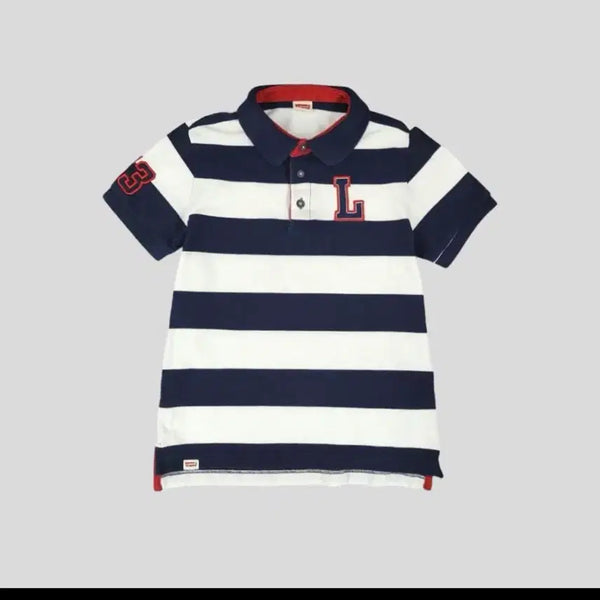 [BUNJANG] Levi's Navy White Red Color Block Logo Patch Number 53 Polo T-Shirt / 리바이스 네이비 화이트 레드 배색 로고패치 넘버53 카라넥 반팔 티셔츠