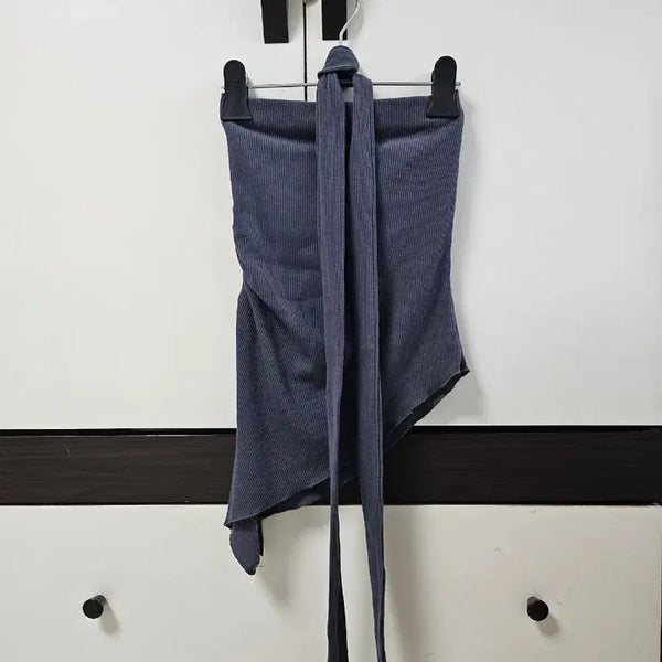 [BUNJANG] Blue Ribbed Knit Tank Top and Scarf Set / 블루 골지 니트 나시 탑 머플러 세트