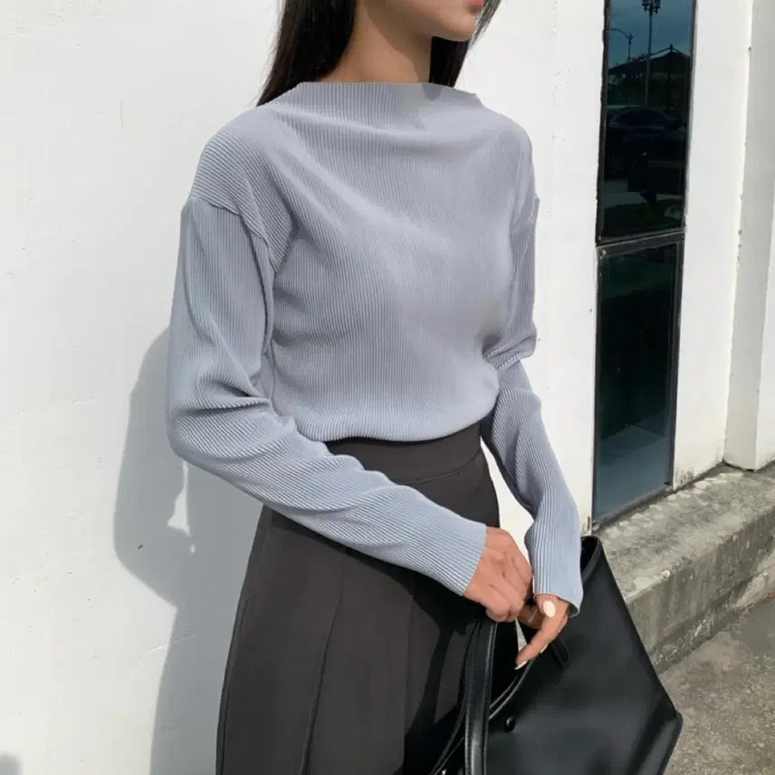 [BUNJANG] Roasis Pleated Long Sleeve T-Shirt / 새상품) 로아시스 플리츠 긴팔 티셔츠 지그재그 출근룩 오피스룩 하객룩