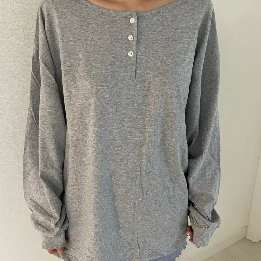 [BUNJANG] Button Long Sleeve Shirt / 그레이 버튼 롱슬리브