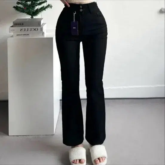 [BUNJANG] Two-Button Black Bootcut Pants / 투버튼 블랙 부츠컷 팬츠