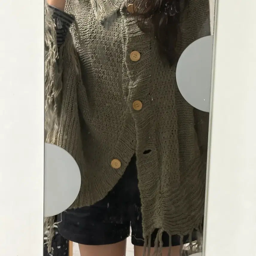 [BUNJANG] Matte Green Knit Cape (Mori Girl Style) / 말차 니트 케이프(모리걸)