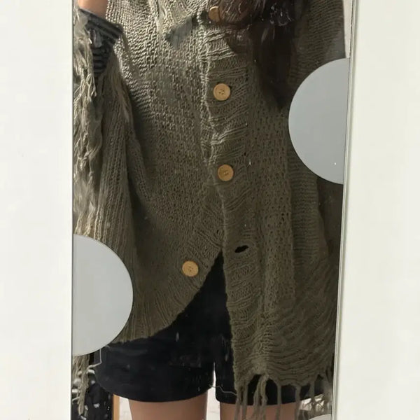 [BUNJANG] Matte Green Knit Cape (Mori Girl Style) / 말차 니트 케이프(모리걸)