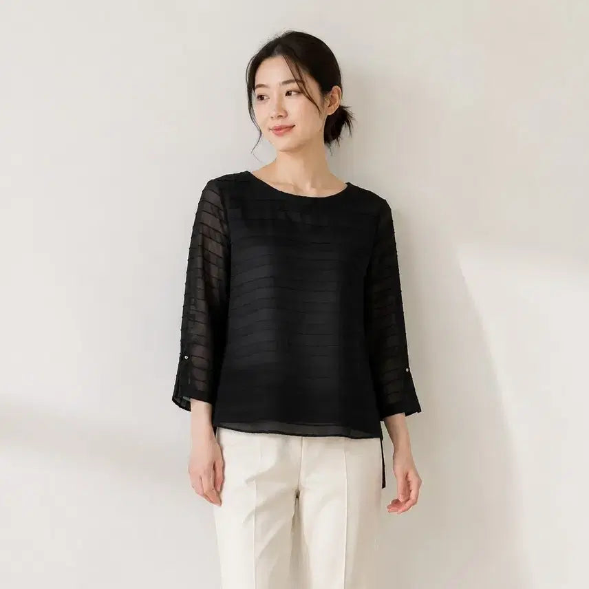 [BUNJANG] Jigott 3/4 Sleeve Blouse Black / 지고트 7부 소매 블라우스 (44-55)