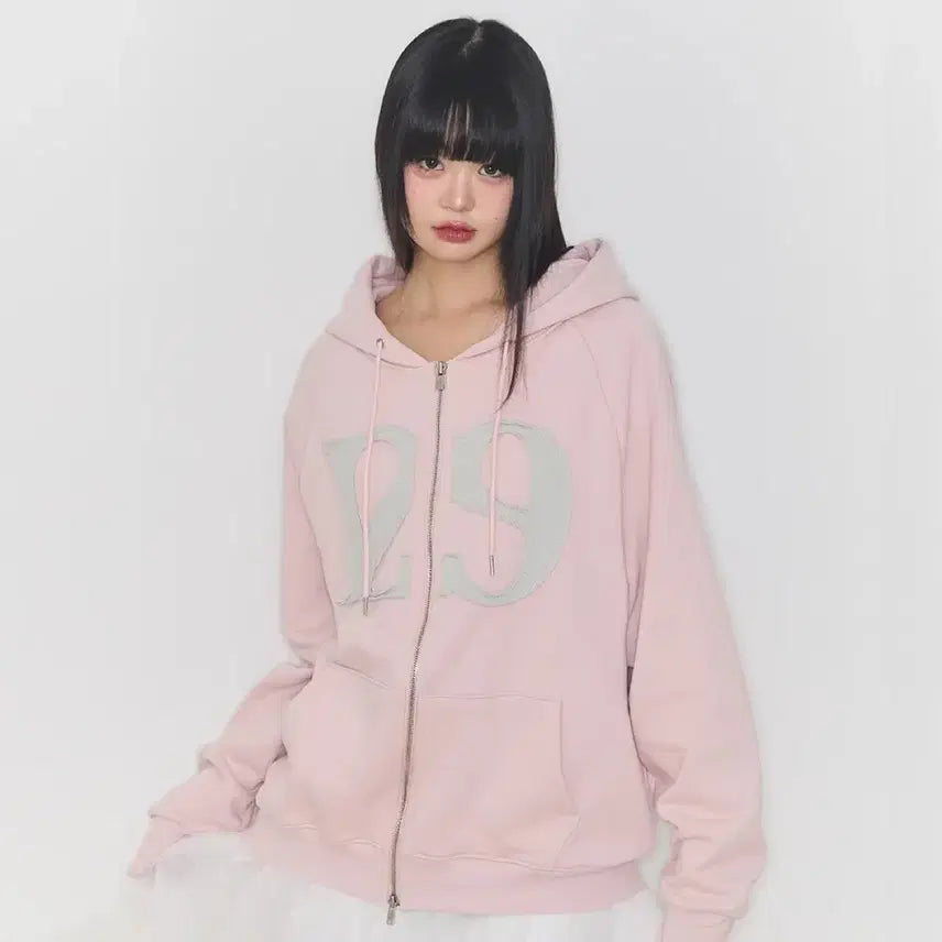 [BUNJANG] ILLICO 129 Logo Patch Pink Hooded Zip-Up S / 일리고 129 로고 패치 핑크 후드집업 S