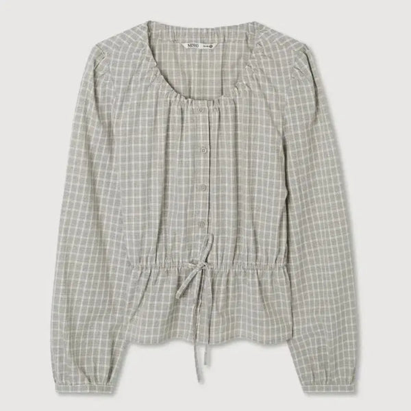 [BUNJANG] Mixxo Checked Shirring Blouse S / (새상품)미쏘 체크 셔링 블라우스 s
