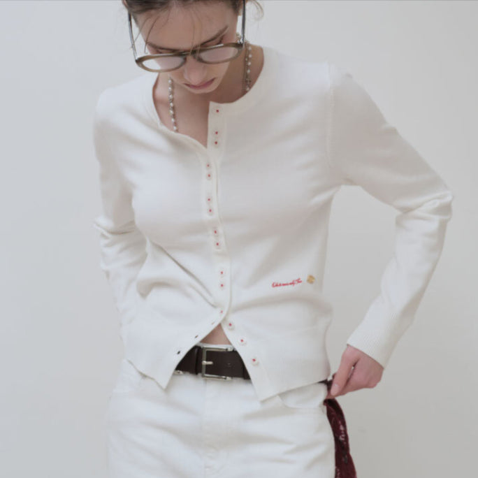 [BUNJANG] Tmaker Basic Round Knit Cardigan (Ivory) / 티메이커 베이직 라운드 니트 가디건 (아이보리 90) 크롭 니트 가디건 출근룩 오피스룩