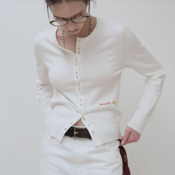 [BUNJANG] Tmaker Basic Round Knit Cardigan (Ivory) / 티메이커 베이직 라운드 니트 가디건 (아이보리 90) 크롭 니트 가디건 출근룩 오피스룩