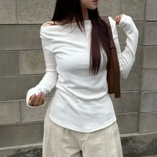 [BUNJANG] Boat Neck Long Sleeve T-Shirt / 지그재그 에이블리 보트넥 긴팔 티셔츠