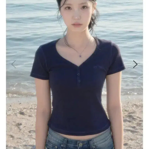 [BUNJANG] Az on Leaf Button Tee Navy / 애즈온 leaf button tee 네이비