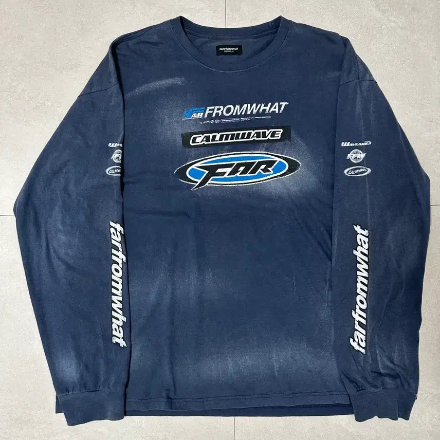 [BUNJANG] From Whom? Washed Logo Long Sleeve T-Shirt Navy / 파프롬왓 파 워시드 로고 롱슬리브 티셔츠 네이비
