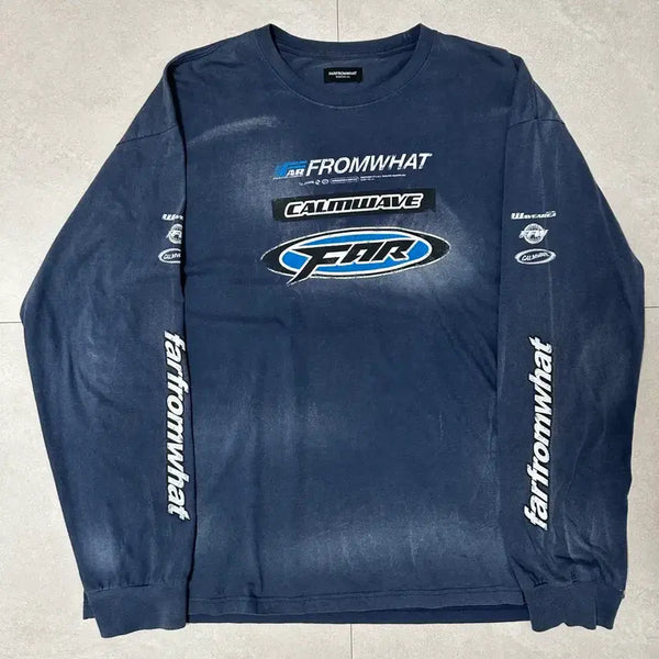 [BUNJANG] From Whom? Washed Logo Long Sleeve T-Shirt Navy / 파프롬왓 파 워시드 로고 롱슬리브 티셔츠 네이비