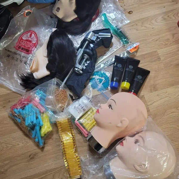 [BUNJANG] Cheonhye Material 100% Human Hair Practice Mannequin Head Set for Hairdressing License Exam / 헤어자격증 천혜사 인모 연습용 마네킹 머리 세트