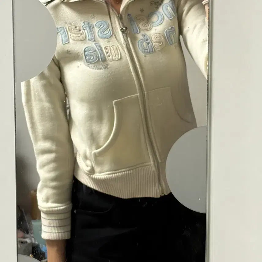 [BUNJANG] Ivory Zip-Up Jacket with Cute Character and Lettering / 귀여운 집업 자켓 아이보리