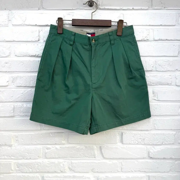 [BUNJANG] Tommy Hilfiger Green Pintuck Cotton Half Pants / 타미힐피거 그린 핀턱 코튼 하프팬츠