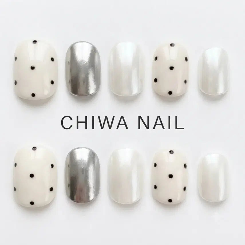 [BUNJANG] Custom Dot Silver Glaze Handmade Nail Tips / 주문제작 도트 실버글레이즈 수제 네일팁