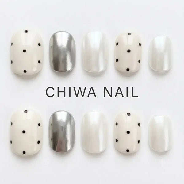 [BUNJANG] Custom Dot Silver Glaze Handmade Nail Tips / 주문제작 도트 실버글레이즈 수제 네일팁