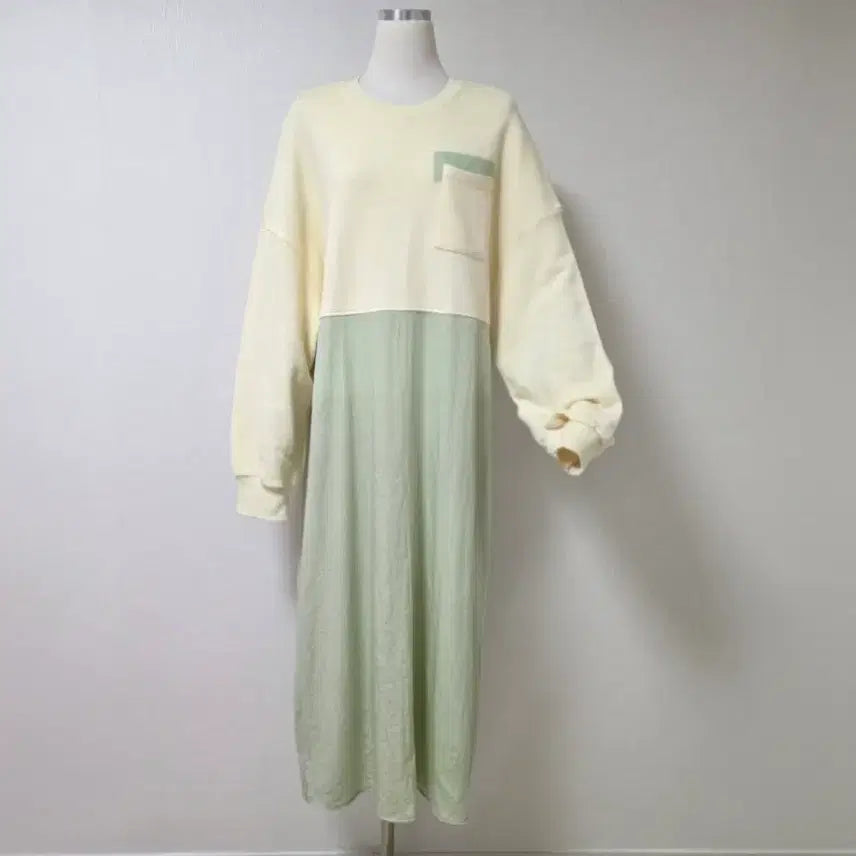 [BUNJANG] General Idea Standard Pullover Sweatshirt Long Dress Ivory Mint / 제너럴아이디어 스탠다드 풀오버 맨투포인트 롱원피스 FF