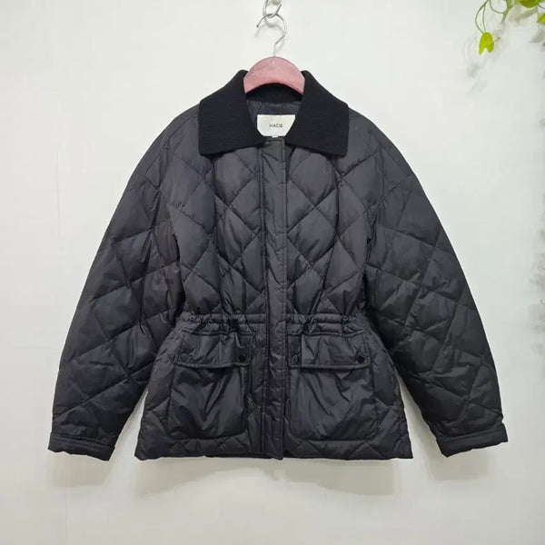 [BUNJANG] Hacie Cashmere Colorblock Quilted Jacket Black / HACIE 하시에  캐시미어 배색  퀼팅 자켓 블랙