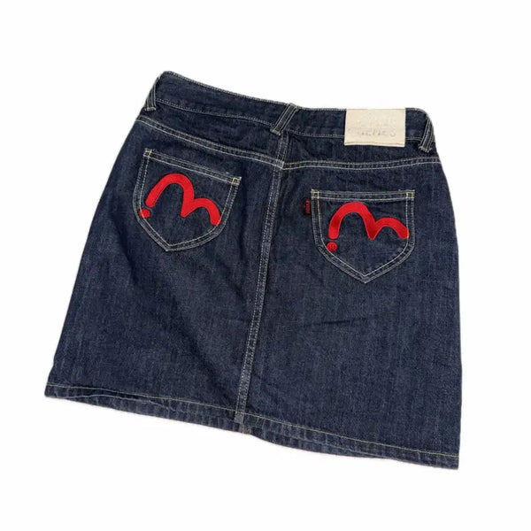 [BUNJANG] EVISU Denim Skirt Red Logo Accent Size 28 / 28사이즈) 에비수 데님 스커트 청치마 레드 포인트